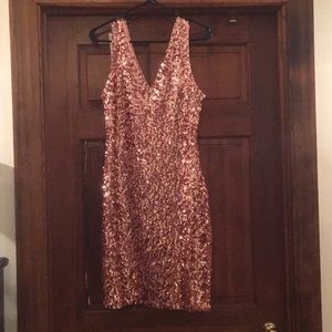 Rose gold v neck sequin dress. Size large